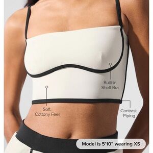 Women's Cream and Black Contrast Piping Crop Top